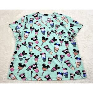 Disney Womens Minnie Mouse Ice Cream Cones Short Sleeve Scrub Top Size 2XL